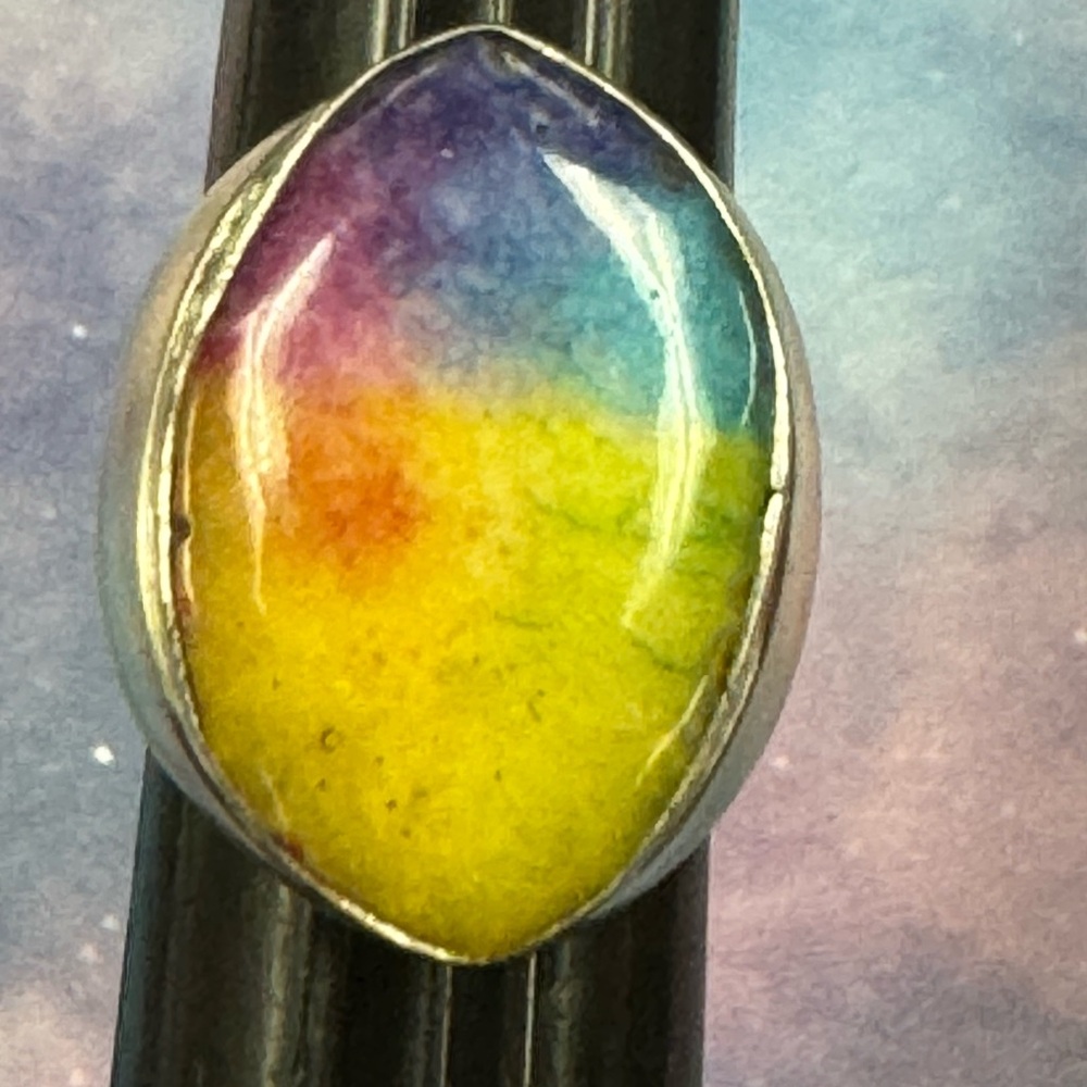 Rainbow Solar Quartz Silver Ring - image 7